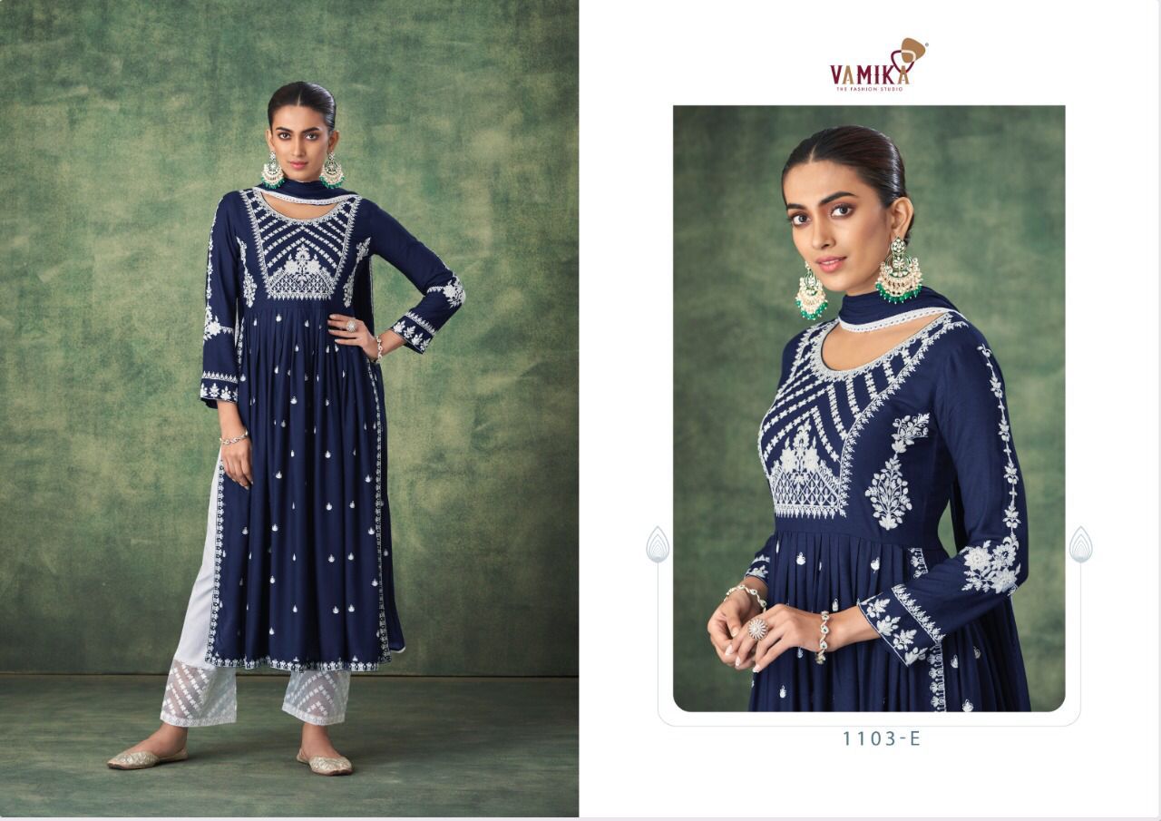Vamika Aadhira Ethnic Wear Pure Rayon Designer Kurti With Bottom Dupatta Collection 